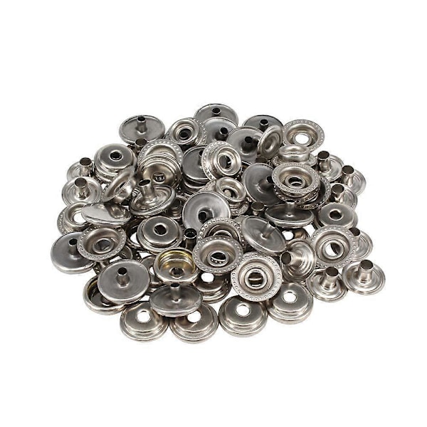 100 Stykker Rustfritt Stål Trykknapper, 15mm Heavy Duty Trykknapp Trykknapphette for Jeans Stoffjakker Klær Veske Lær DIY Håndverk DB