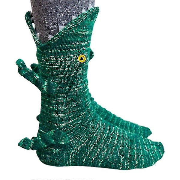 Unisex Jule-Strikket Krokodillehode Sokker Morsomme Varme Midt-Kalv Sokker db Crocodile