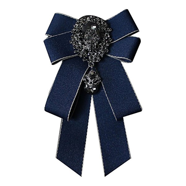 Mote-Sløyfe for Menn og Kvinner med Rhinestone Krystall Broche Nål Luksus Bryllup Justerbar Sløyfe Formelle Fest Håndlaget Halsduk Db Navy Blue