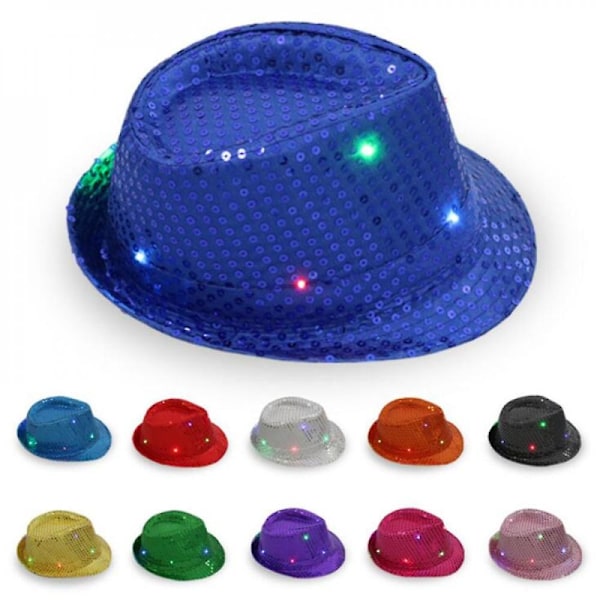 1 stk LED-lysende blinkende paljetthatt Jazz Barnedans Hip Hop Bryllup Fest Juldekorasjon Fest BEW [DB] Navy blue