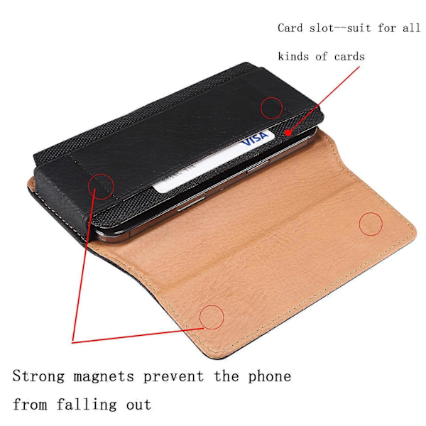 Horisontell Midjeväska för Mobiltelefon i PU-läder av Kohud + Nylon för 6,1\" Mobiltelefoner Anti-Drop Bältesväska Db Black