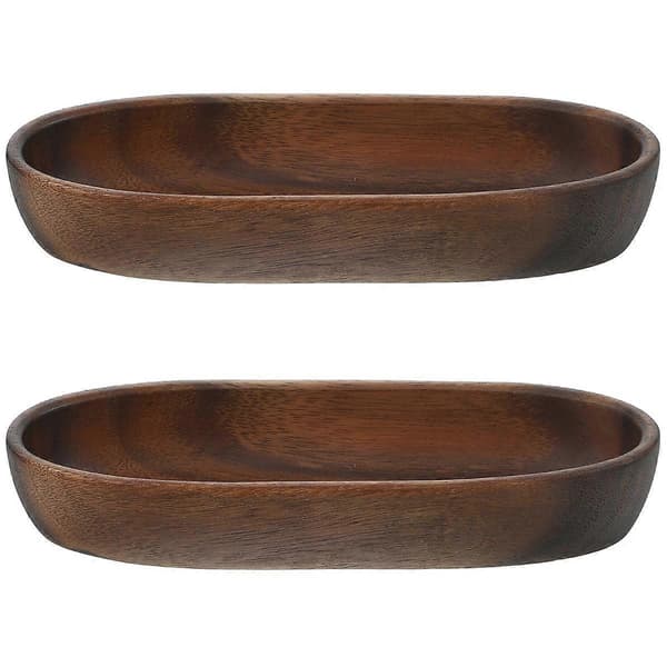 Serveringsfat i trä med båtdesign, 2-pack träbrickor för snacks [mörkbrun]