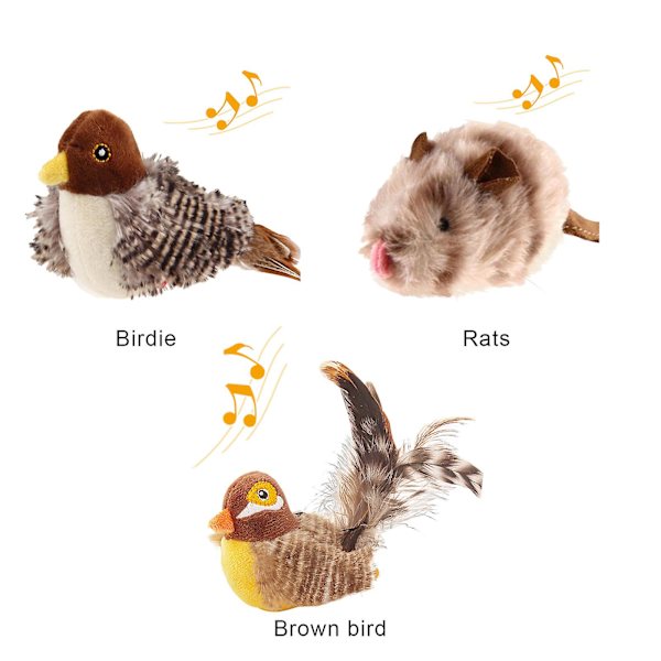 Fladdrande Fågel Sparv Katt Leksak Livsliknande Kvittrande Ljud Beröringsaktiverad Kattunge [DB] brown bird