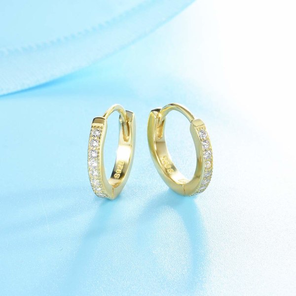 Silver Hoops Earrings for Women, 925 Sterling Silver Hinged Earrings with Cubic Zirconia (Gold）