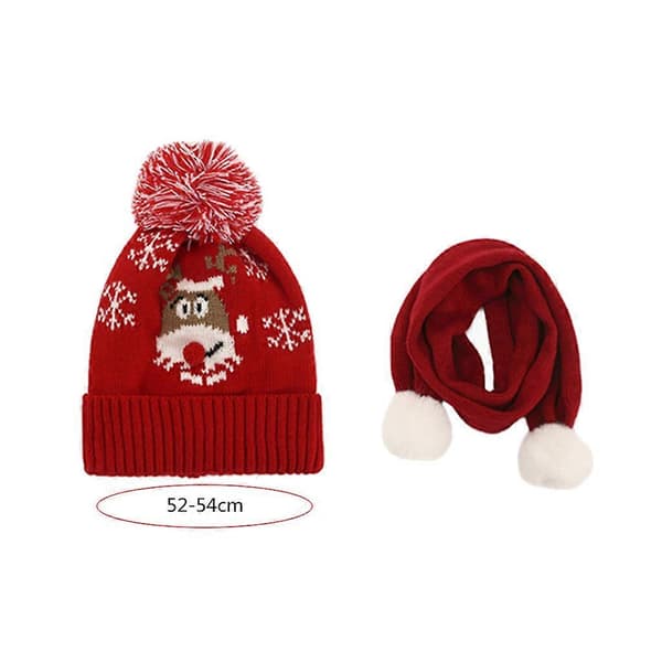 Småbarn Barn Jul Stickad Mössa och Halsduk Set Tecknad Jultomte Ren Barn Vinter Mössa Julklapp[DB] Santa Claus