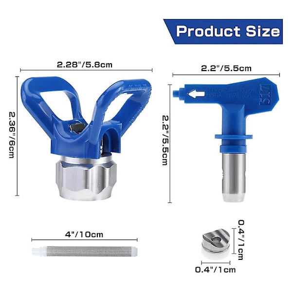 Airless malersprøytetupper, reversible sprøytetupper med sprøytefiltre/beskyttelse for airless sprøyting Ma [DB] Blue