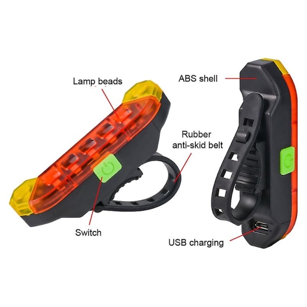 USB uppladdningsbar cykel bakljus Ipx5 Road Bike Light Sensing bakljus