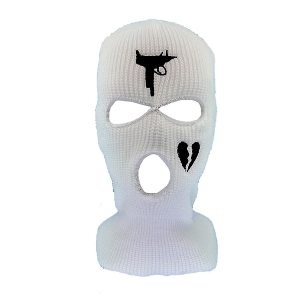 Unisex Broderi Balaclava Strikket Full Face Cover Ski Mask For Løping Ski Sykling {Db} White