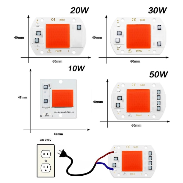 Led Grow Light Fuld Spektrum Cob Led Chip Ac 110v 220v Ingen Behov For Driver Phyto Lampe Til Indendørs Plantelys Spirelampe [DB] 30W 110V