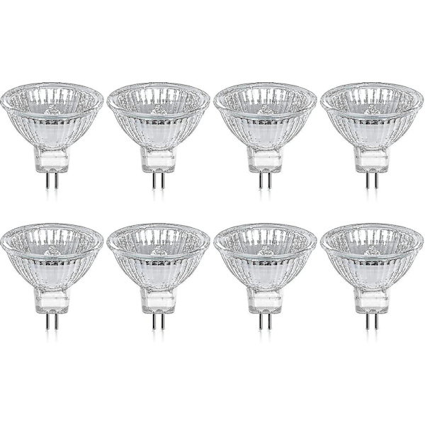 Halogenpære Gu5.3 Mr16 35w/50w 12v Varm Hvit 2800k Dimbar, Glassdeksel 400 Lumen 2 Pin Erstatningsspotlys, Pakke Med 8 [DB] 35w