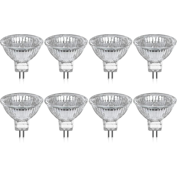 Halogenpære Gu5.3 Mr16 35w/50w 12v Varm Hvit 2800k Dimbar, Glassdeksel 400 Lumen 2 Pin Erstatningsspotlys, Pakke Med 8 [DB] 50w