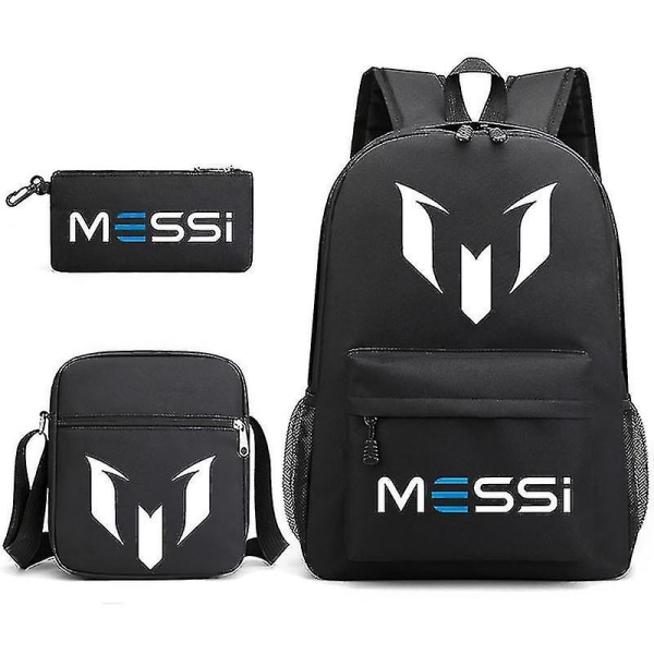 Black A 3pcs Football Super Stars Messi Backpack Children"s School Backpack Women Men Travel Laptop Teens Mochilas Students Totes Sac