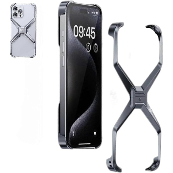 X-formad Anti-Fall Skal, X-formad Metallram för iPhone 15/15 Pro/15 Pro Max, Avleder Värme Ramlös Aluminiumlegering Anti-Fall P [DB] Dark grey For iPhone 15 Pro Max