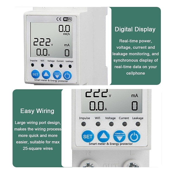 2p Tuya Wifi Intelligent Leakage Protecting Switch 63a Strömspänningsövervakning Kretsbrytare T