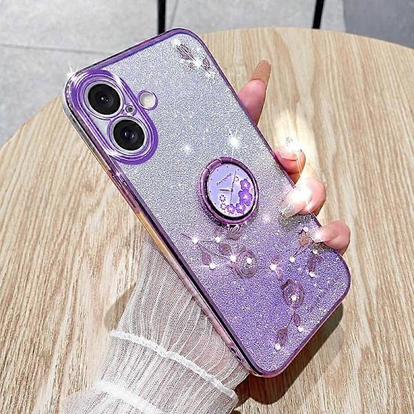 Gradient Blomsterdeksel til iPhone 16 Plus [DB] Purple