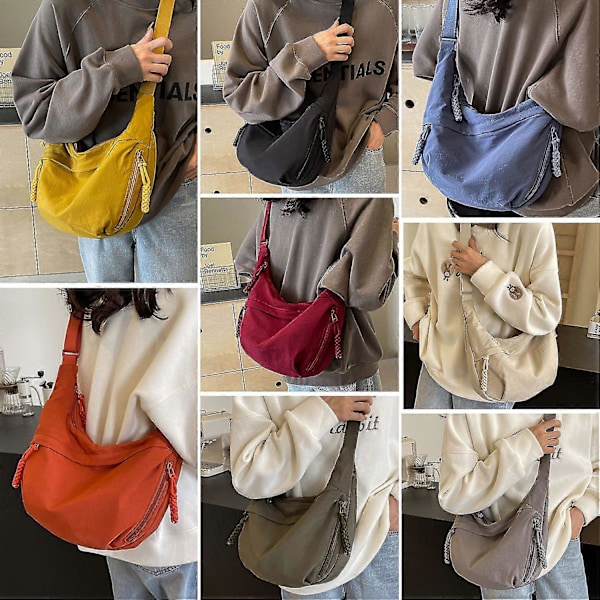 Nylon Halvmåne Väska för Kvinnor, Dumpling Väska Crossbody Väska med Justerbar Axelrem Bröstväska Axelväska för Dagligt Bruk [DB] Beige