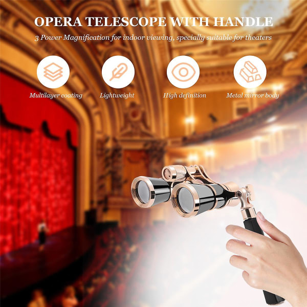 Svart 3x25 operakikare belagd lins Teleskop Operaglasögon belagd teaterglas Dam glashandtag Kvinnor Flickor Presenter