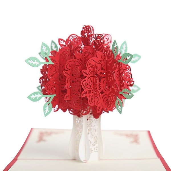 Ruusujen siunauskortti Klassinen Helppokäyttöinen Paperikukka 3D Ruusukimppusiunauskortti Ystävänpäivä Jikaix Red