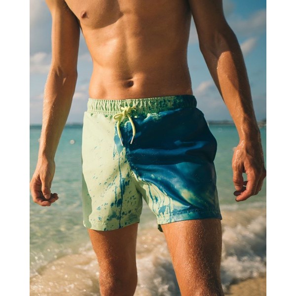 Magiske fargeskiftende strandshorts badeshorts for menn svømming raskt tørr badefargeskiftende strandshorts