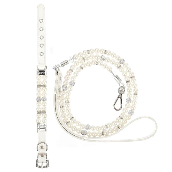 Hundhalsband och koppelset för säkerhet med justerbart 2 st vitt PU-material [DB]