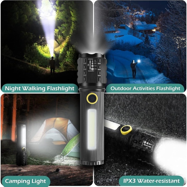 Led ficklampa, 2-pack ficklampa justerbar och zoombar ljusa ficklampor, nöduppladdningsbar led-ficklampa, 11 cm