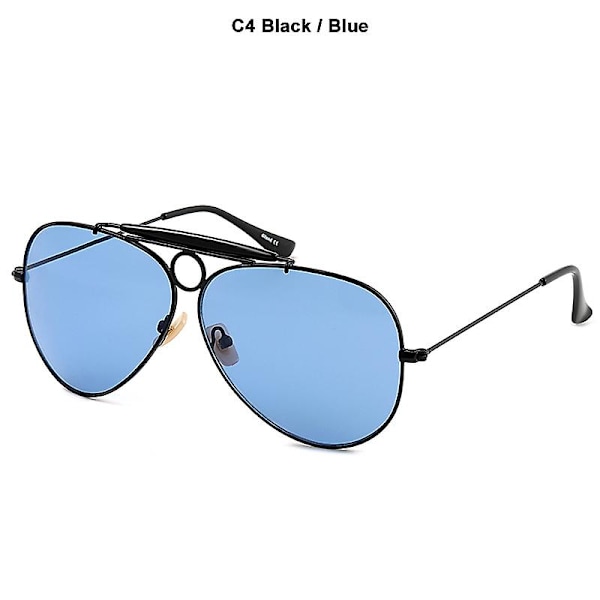 JackJad Uusi Muoti 3138 SHOOTER Tyyli Vintage Ilmailulasit Metalli Ympyrä Brand Design Aurinkolasit Oculos De Sol Huppu [Db] C4 Black Blue UV400