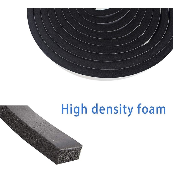 Vindue- og dørforsegling, skumgummi klæbende forsegling, 25 mm bred x 20 mm tyk x 5 m lang, sort