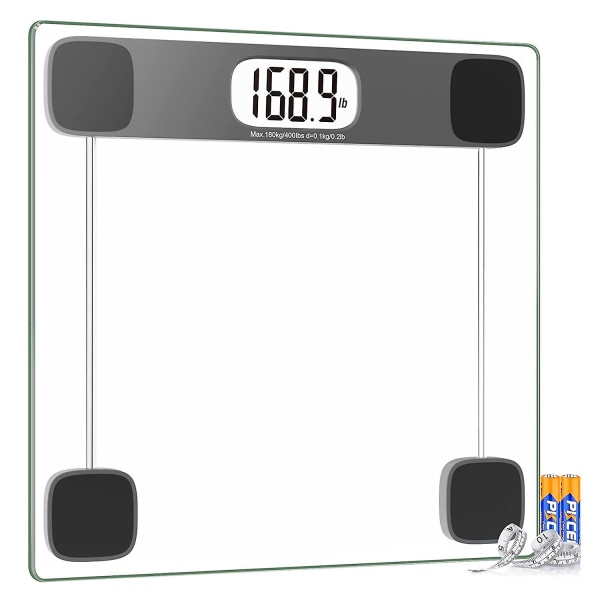 Vaaka kehon painolle Digitaalinen kylpyhuonevaaka vaaka kylpyvaaka, LCD-näyttö paristot ja mittanauha mukana, 400 lbs