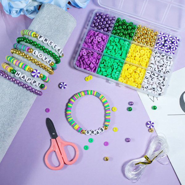 Polymer leireperler, gjør-det-selv håndlaget armbånd med perler alfabetet perlekjede foreldre-barn interaktive pedagogiske leker [DB]