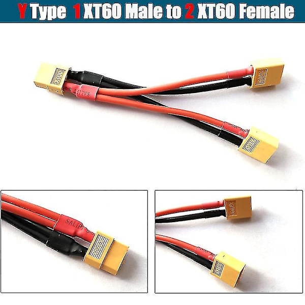 Xt60 Parallel Batterikonnektor Han/Hun Kabel Dobbelt Forlængelse Y Split/3 Vejs 14Awg Silikontråd F {Db} xT60 1 M to 2 F