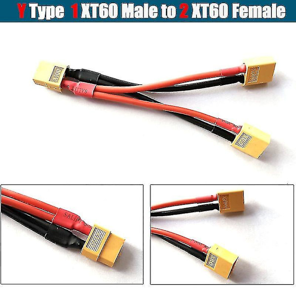 Xt60 Parallell Batterikonnektor Han/Hona Kabel Dubbel Förlängning Y-Split/3 Vägar 14Awg Silikontråd F {Db} xT60 1 M to 2 F