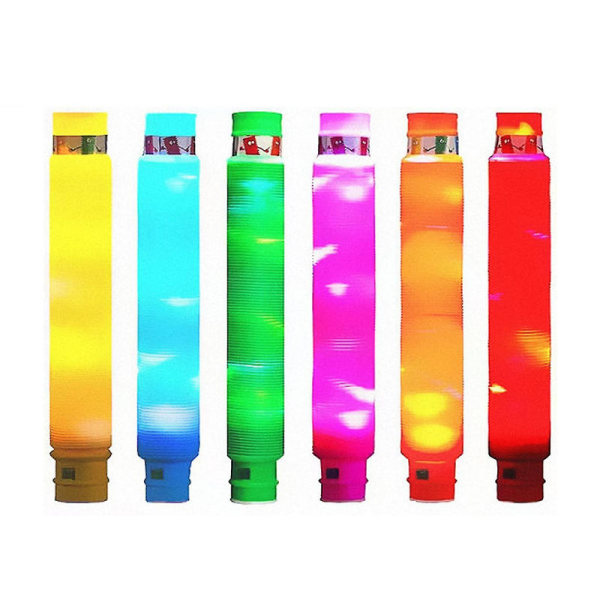 2023 Nytt sett med 6 Fidget Pop Tube Leker Voksne Strekkrør Sensorisk Leke Led Light Up For Kids Db Multicolor 6pcs