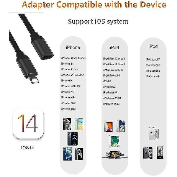 1m Lynladningsforlengelseskabel for iPhone iPad, iPhone forlengelseskabel Apple MFi-sertifisert Hunn til H [DB]