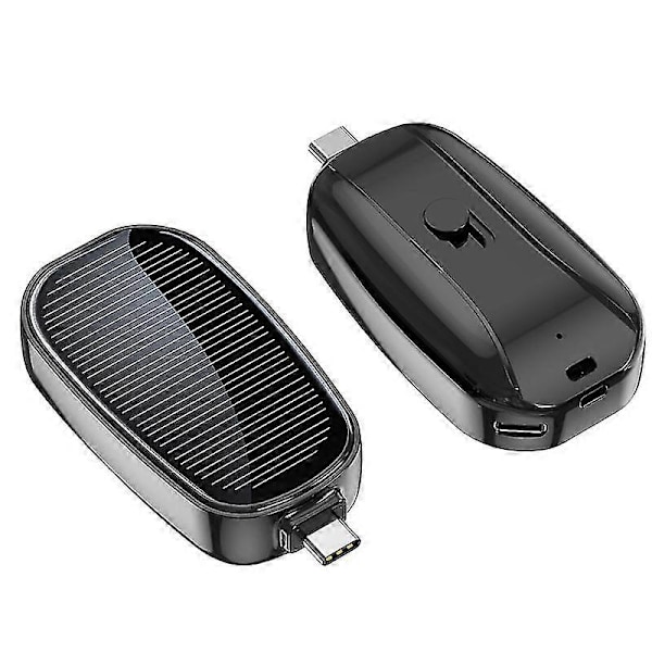 Mini aurinkovoimapankki, kannettava avaimenperä virtapankki matkapuhelimelle 1200mAh [DB] Black For type-c