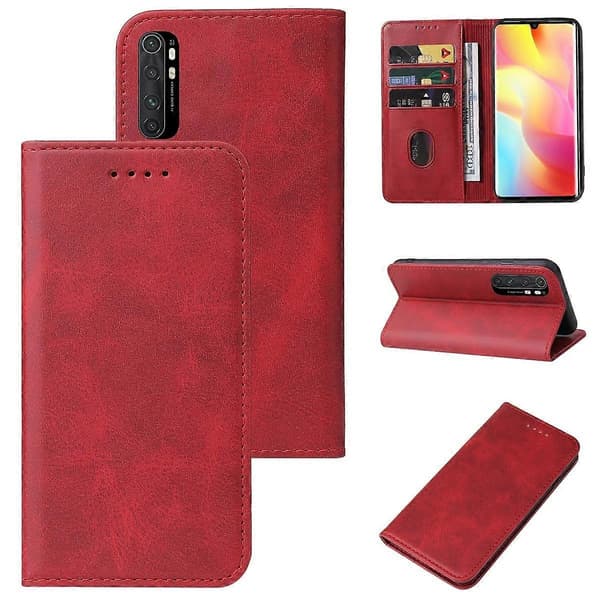 Magnetisk lukning læder telefoncover til Xiaomi Mi Note 10 Lite [DB] Red