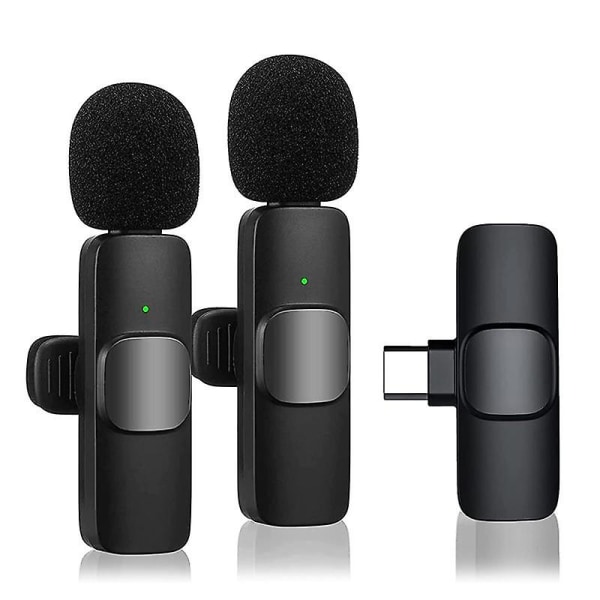 Langaton Lavalier-mikrofoni USB-C:lle, Plug and Play -kohinanvaimennus Automaattinen synkronointi Läppämikrofoni Live Stre {DB Black