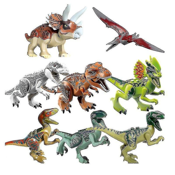8 st barnleksaksdinosauriebyggsten Jurassic dinosauriemonterad pedagogisk leksak [DB]