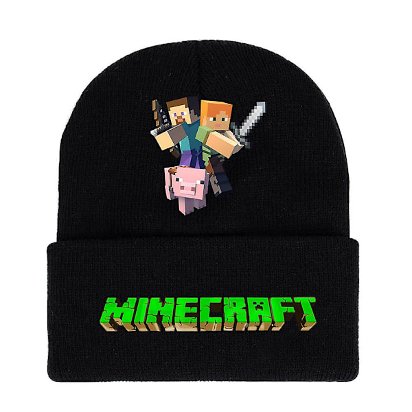 Minecraft Speltryckad Beanie Stickad Mössa Barn Pojkar Flickor Unisex Trend Klassisk Vinter Ull Varm Skidmössa Vändbar Present DB A