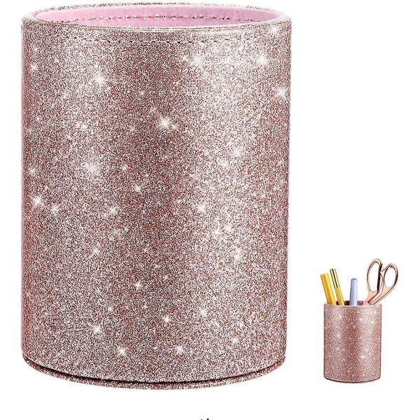 Blyantskop, Pu Penneholder, Makeupbørsteholder, Makeupbørsteopbevaringskop, Pu Glitter Penneholder, Pu Glitter Pink Kvinde Piger Blyantskopholder