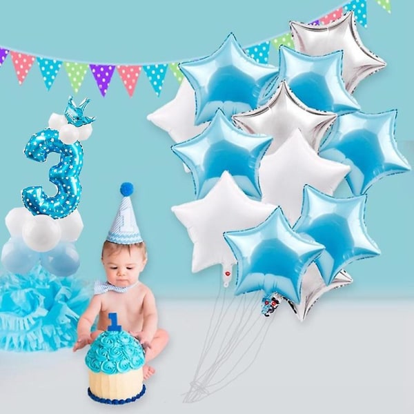 3:e födelsedagsfest ballongdekoration 3 år gammal blå pojke nummerballonger folie heliumballong festtillbehör födelsedagsfest tjej [DB] candy bag 2