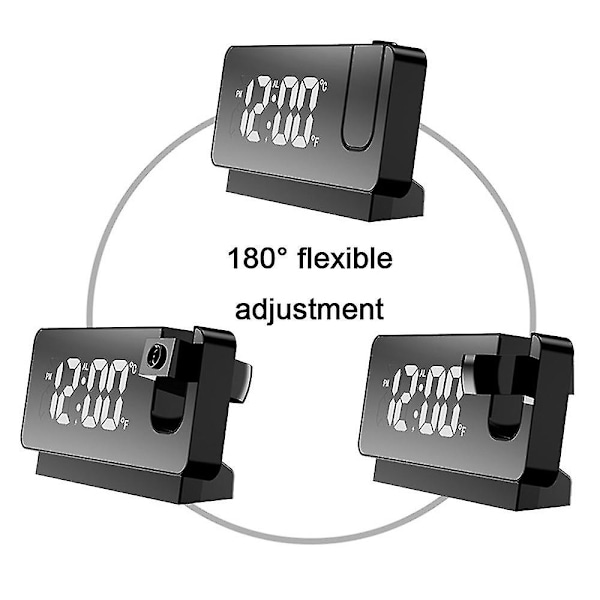 Vit projektionsväckarklocka för sovrum, digital väckarklockradio med dimmer och USB-laddningsportar, 180 roterbar projektor, snooze {DB}