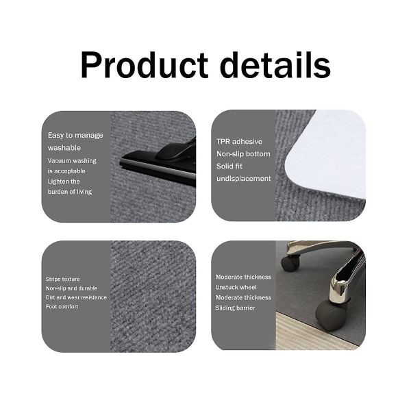 Kontorstolmatte for tregulv/fliser, 35,4x55 tommers stolmatte, multi-polyester gulvbeskytter lys grå