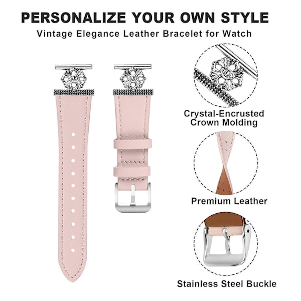 Til Garmin Vivomove Luxe/ Garminmove Luxe Urrem Ægte Koskind Læder Blomsterdekoration Justerbar Rem [db] Pink