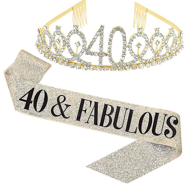 Sash och tiara-set med glittrande strass och bokstavstryck för födelsedagsfest [Db] Golden 40 Years Old