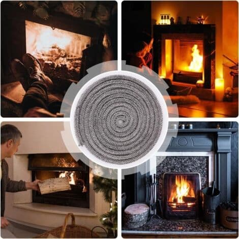 Flätad packning för eldstadsinsatser och kaminer, 10 mm x 2,5 m. Glasfiberpackning med 4 remsor, eldfast packning, packning för eldstadsinsatser