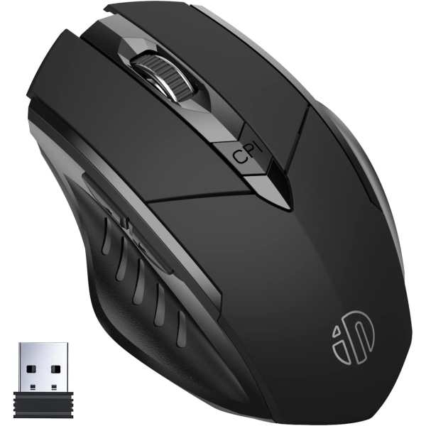 Silent Click USB 2.4G oppladbar trådløs mus for bærbar PC-nettbrett Windows Linux, svart