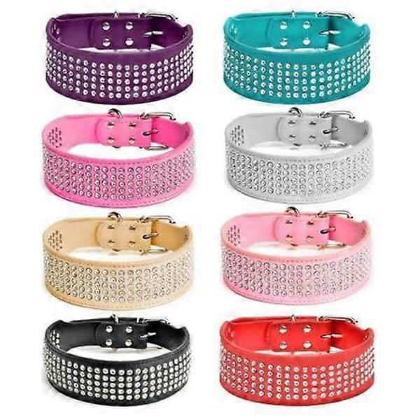 Strass PU Läder Hundhalsband 5 Rader Diamant Bling för Stora Hundar 5cm bred [DB] Black m(61x5.0cm)