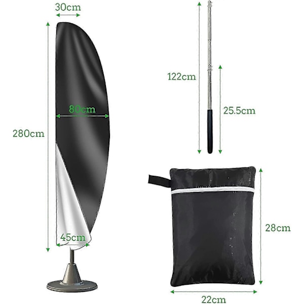 Parasolovertræk 3m 4m Med Lynlås 14m Lang Med Teleskopstang 280x30/80/45cm [DB]