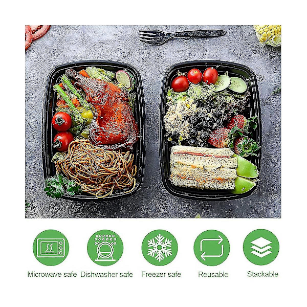 50 kpl aterian valmistusastioita uudelleenkäytettäviä take-away ruoka-astioita muovisia bento-laatikoita ruoan säilytys lounas [DB] As shown