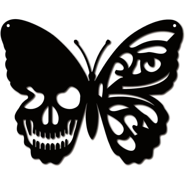 Skull Butterfly Metal Seinä Taide Sisustus Seinäripustus Plaatit Koristeet Rauta Seinä Taide Veistoskyltti Sisäkäyttöön Ulkokäyttöön Koti Olohuoneen Sisustus Musta